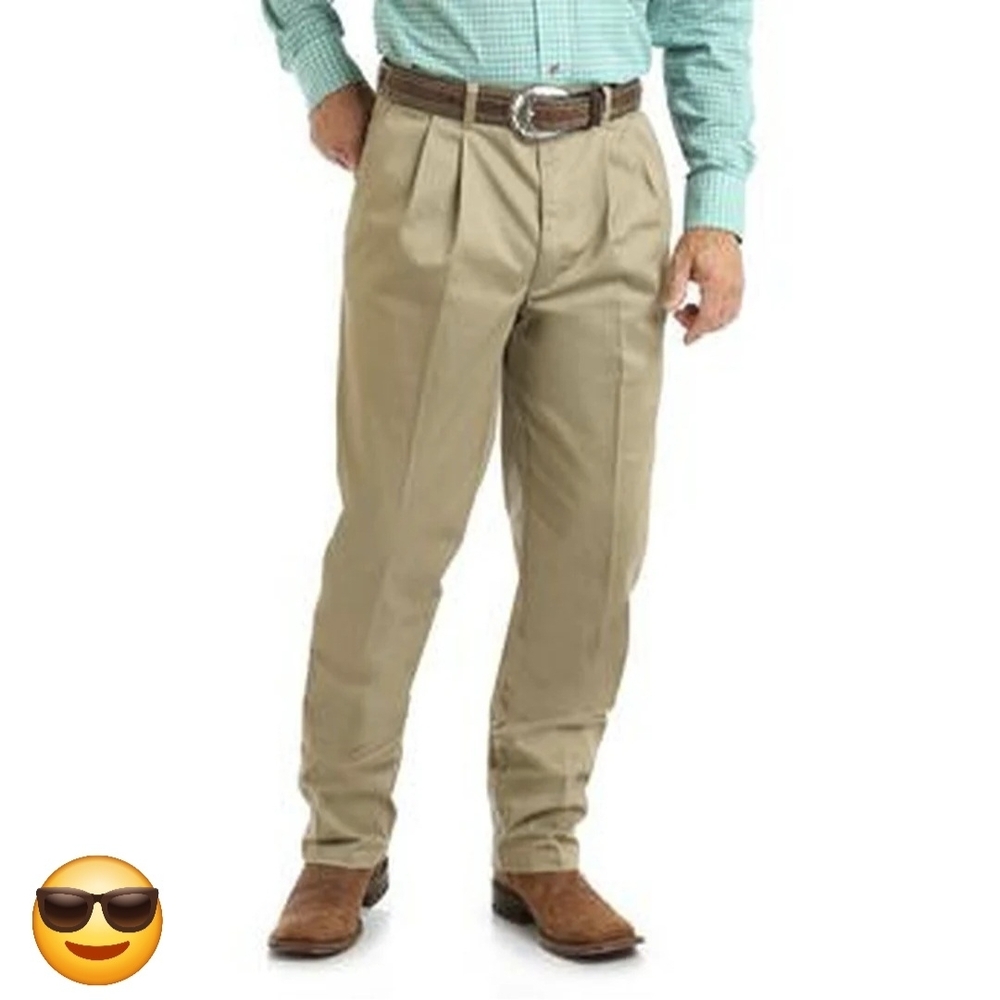 Wrangler Men's Khaki Pleated Chinos-38×30